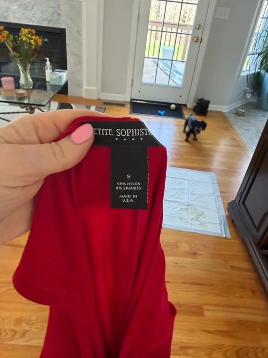 Petite Sophisticate Red Sleeveless V-Neck Midi Dress with Decorative Ring - Picture 5 of 8